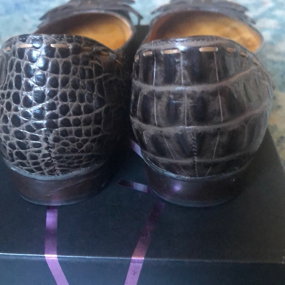 Vince Camuto Brown Leather Embossed Bow Flats 7.5 - Picture 3 of 6